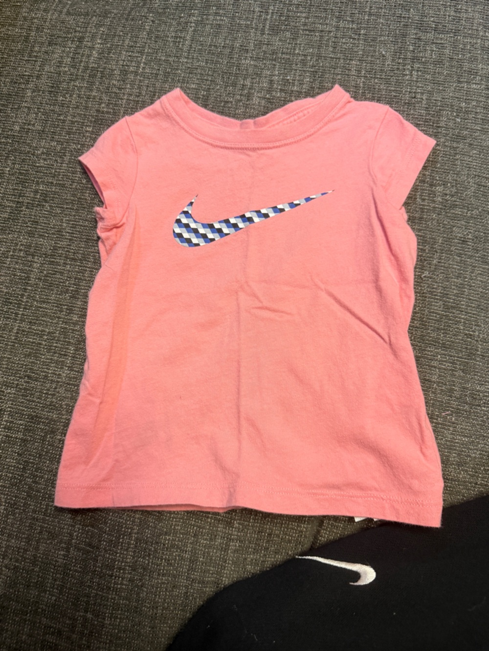 Nike Pink Tee with Blue & White Check Swoosh